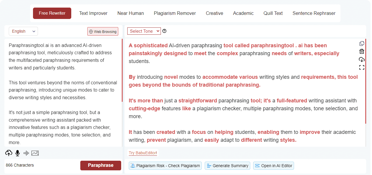 best paraphrasing ai tool free